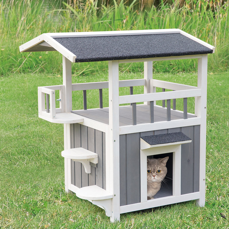 TRIXIE Wooden Cat Home with Shaded Balcony, Indoor Outdoor